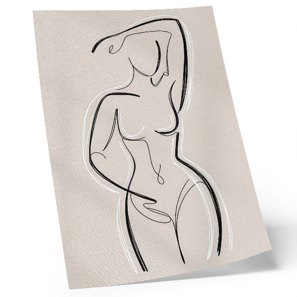 Wandposter Een minimalistisch silhouet van een vrouw op een beige achtergrond.