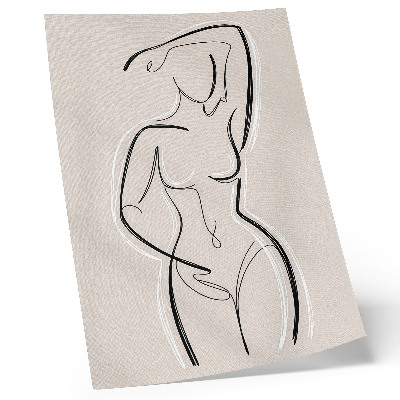 Wandposter Een minimalistisch silhouet van een vrouw op een beige achtergrond.