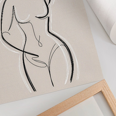 Wandposter Een minimalistisch silhouet van een vrouw op een beige achtergrond.