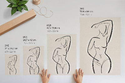 Wandposter Een minimalistisch silhouet van een vrouw op een beige achtergrond.