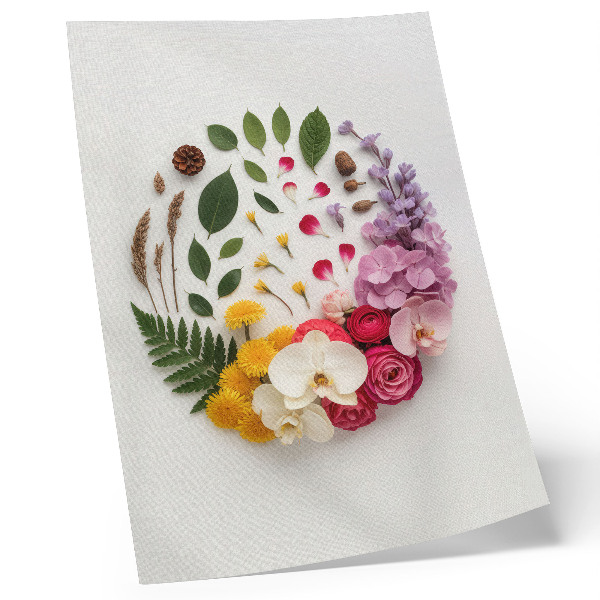 Wandposter Een kleurrijke compositie van bloemen en bladeren in harmonie.