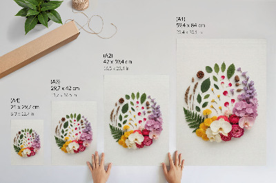 Wandposter Een kleurrijke compositie van bloemen en bladeren in harmonie.
