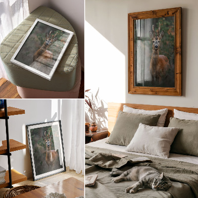 Decoratieve poster Hert in het bos, groene achtergrond, rust, natuur