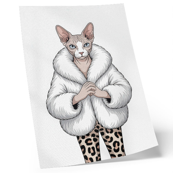 Wandposter Kat in bontjas en broek met luipaardprint