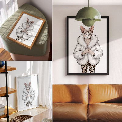 Wandposter Kat in bontjas en broek met luipaardprint