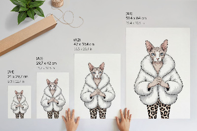 Wandposter Kat in bontjas en broek met luipaardprint
