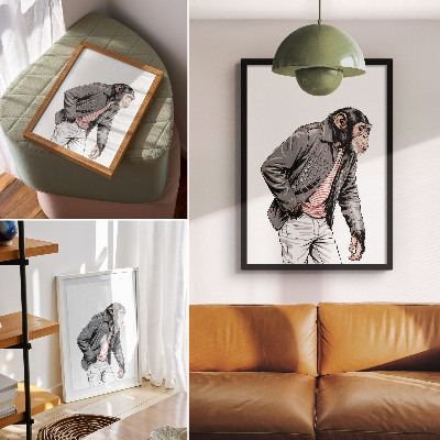 Poster Stijlvolle chimpansee in een jasje met contrasterende print.