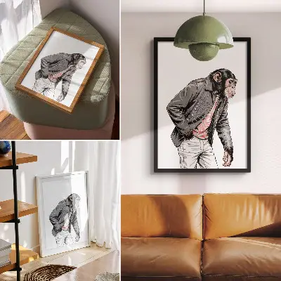 Poster stijlvolle chimpansee in een jasje met een contrasterende print
