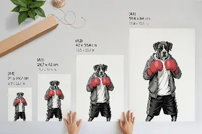 Decoratieve poster met sportieve bokshandschoenen voor boxerhonden