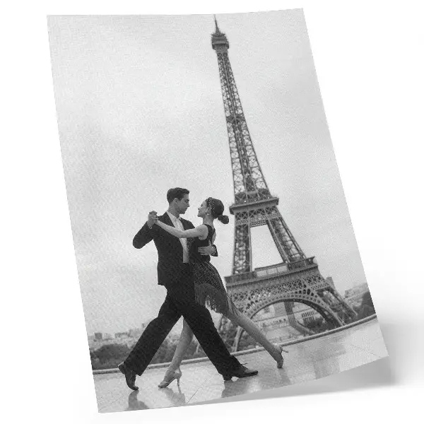 Decoratieve poster zwart-wit afbeelding van een dansend stel bij de toren