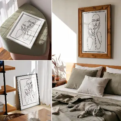 Decoratieve poster met minimalistische zwarte lijnen van gezichtscontouren