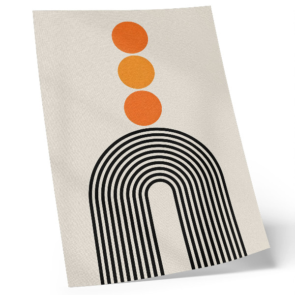Wandposter Drie oranje cirkels met zwarte waaiervormige lijnen