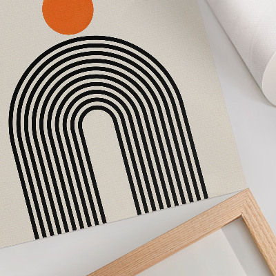 Wandposter Drie oranje cirkels met zwarte waaiervormige lijnen