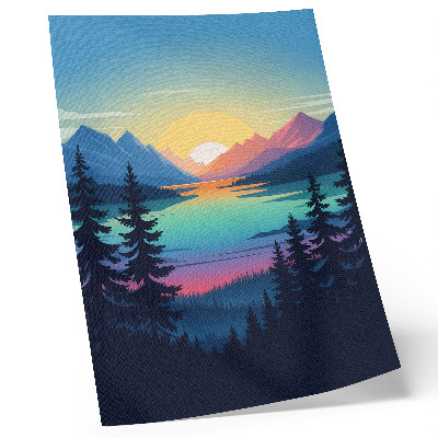 Decoratieve poster Kleurrijke bergen met zonsondergang en meer