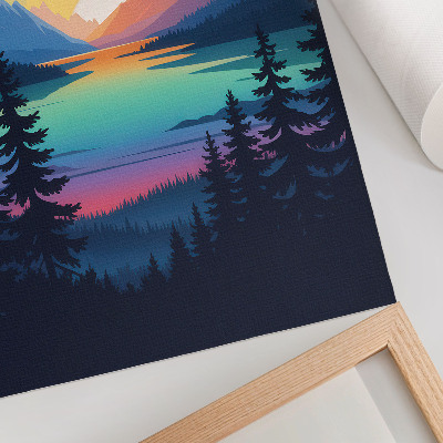 Decoratieve poster Kleurrijke bergen met zonsondergang en meer