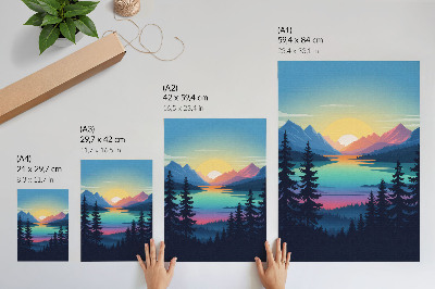 Decoratieve poster Kleurrijke bergen met zonsondergang en meer