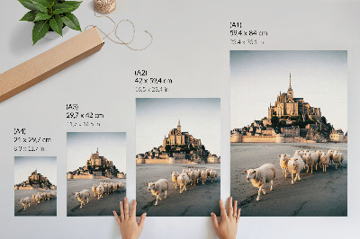 Decoratieve poster Kasteel, heuvel, schapen, zand, vredige sfeer