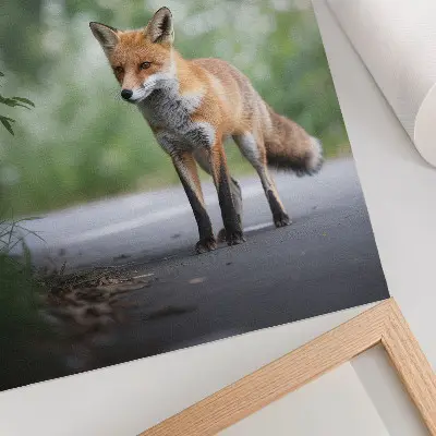 Decoratieve poster vos in de groene natuur met een rustgevende en minimalistische uitstraling