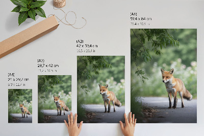 Decoratieve poster Vos in de groene natuur, rust, minimalisme