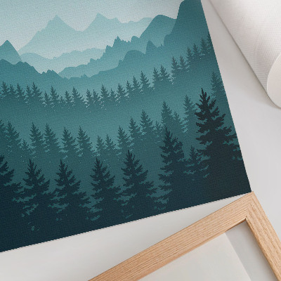 Wandposter Blauwe bergen, groene bomen, ruimte, natuur