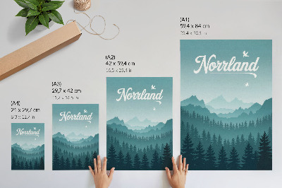 Wandposter Blauwe bergen, groene bomen, ruimte, natuur