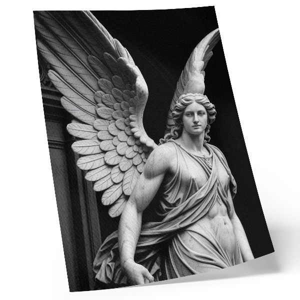 Wandposter Marmeren engelsculptuur, rijk aan details en elegantie.