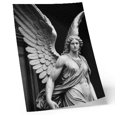 Wandposter met een gedetailleerd en elegant marmeren engelsculptuur