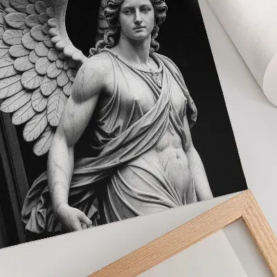 Wandposter met een gedetailleerd en elegant marmeren engelsculptuur