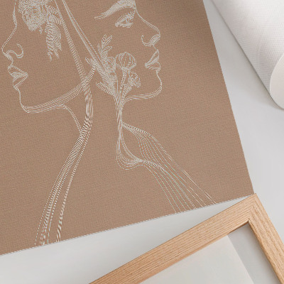Decoratieve poster Twee gezichten, lijn, bloemen, delicate harmonie