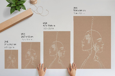 Decoratieve poster Twee gezichten, lijn, bloemen, delicate harmonie