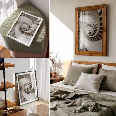 Decoratieve poster moderne architectuur van een spiraaltrap