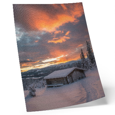 Wandposter Winterschuilplaats oranje lucht natuur