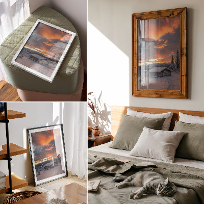 Wandposter Winterschuilplaats oranje lucht natuur