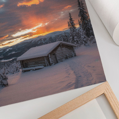 Wandposter Winterschuilplaats oranje lucht natuur