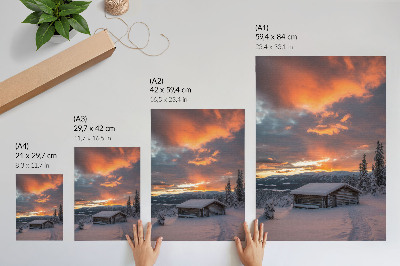 Wandposter Winterschuilplaats oranje lucht natuur