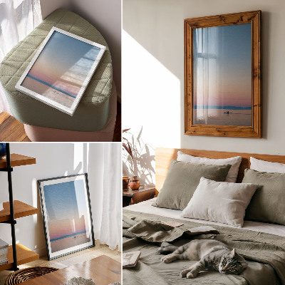 Poster Kajakken op een kalme zee in pastelkleuren.