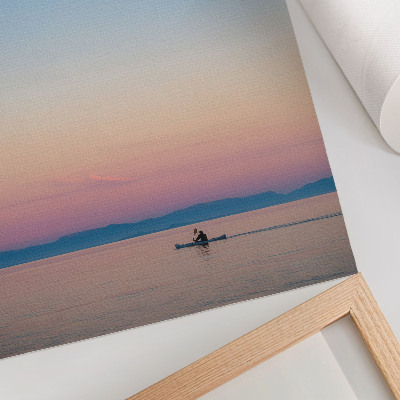 Poster Kajakken op een kalme zee in pastelkleuren.