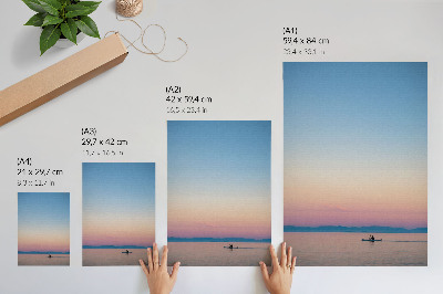 Poster Kajakken op een kalme zee in pastelkleuren.
