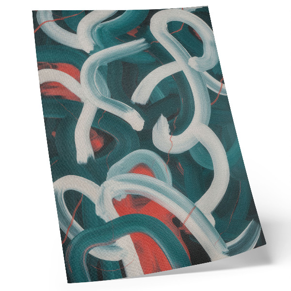 Wandposter Abstracte, dynamische penseelstreken in turquoise kleuren.