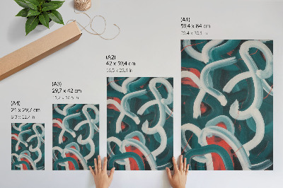Wandposter Abstracte, dynamische penseelstreken in turquoise kleuren.