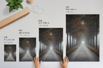 Poster Herfstmist in een steegje, symmetrische harmonieuze compositie
