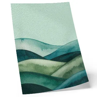 Poster met groene heuvels en turkooizen sfeer in aquarelstijl