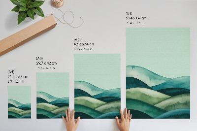 Poster Groene heuvels, turkooizen sfeer, aquarelstijl