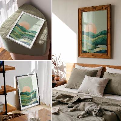 Decoratieve poster Pastelkleurige heuvels, aquarel, zon