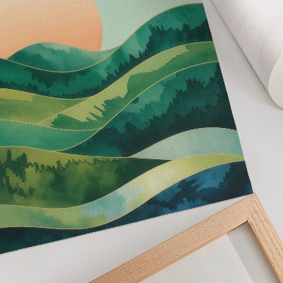 Decoratieve poster Pastelkleurige heuvels, aquarel, zon