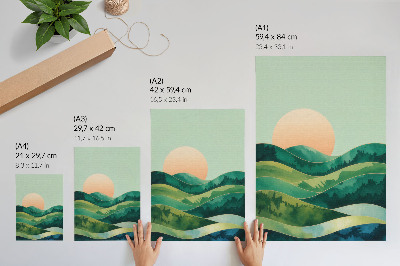 Decoratieve poster Pastelkleurige heuvels, aquarel, zon
