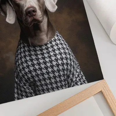 Decoratieve poster hond in een vest met een elegant baretpatroon