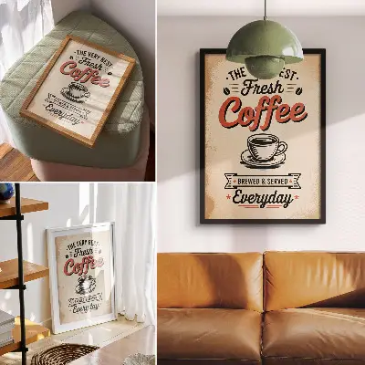 Decoratieve poster met retro café-sfeer en kopje