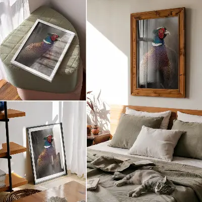 Decoratieve poster met een afbeelding van kleurrijke fazantenveren in intense kleuren