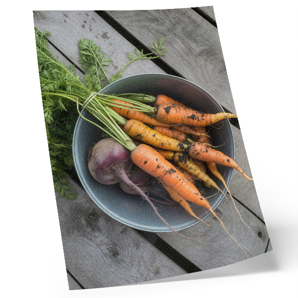 Wandposter Sappige groenteschaal van hout in rustieke stijl
